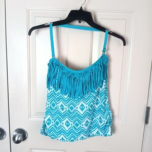 Leilani Women Aqua Blue Fringe Bandini Swim Top Size 12
